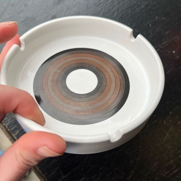 Vintage 70s Ceramic Ashtray 5" Brown Concentric Circle Mod Design - Picture 7 of 11